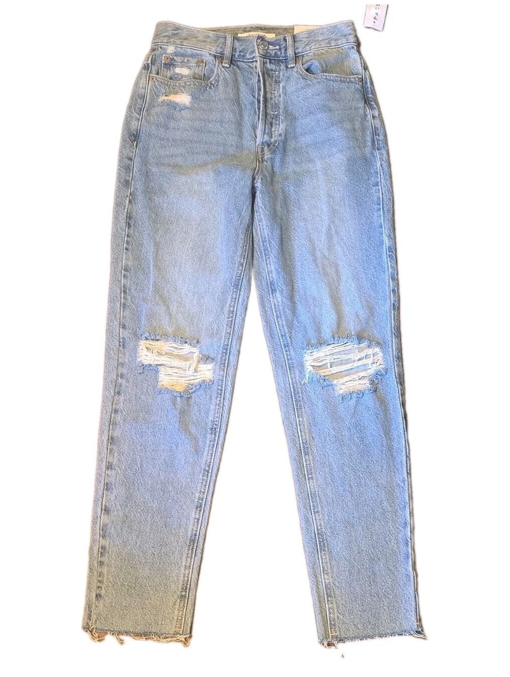 PacSun Ultra High Rise Slim Jeans Sz 24 Light Wash Distressed raw hem button fly